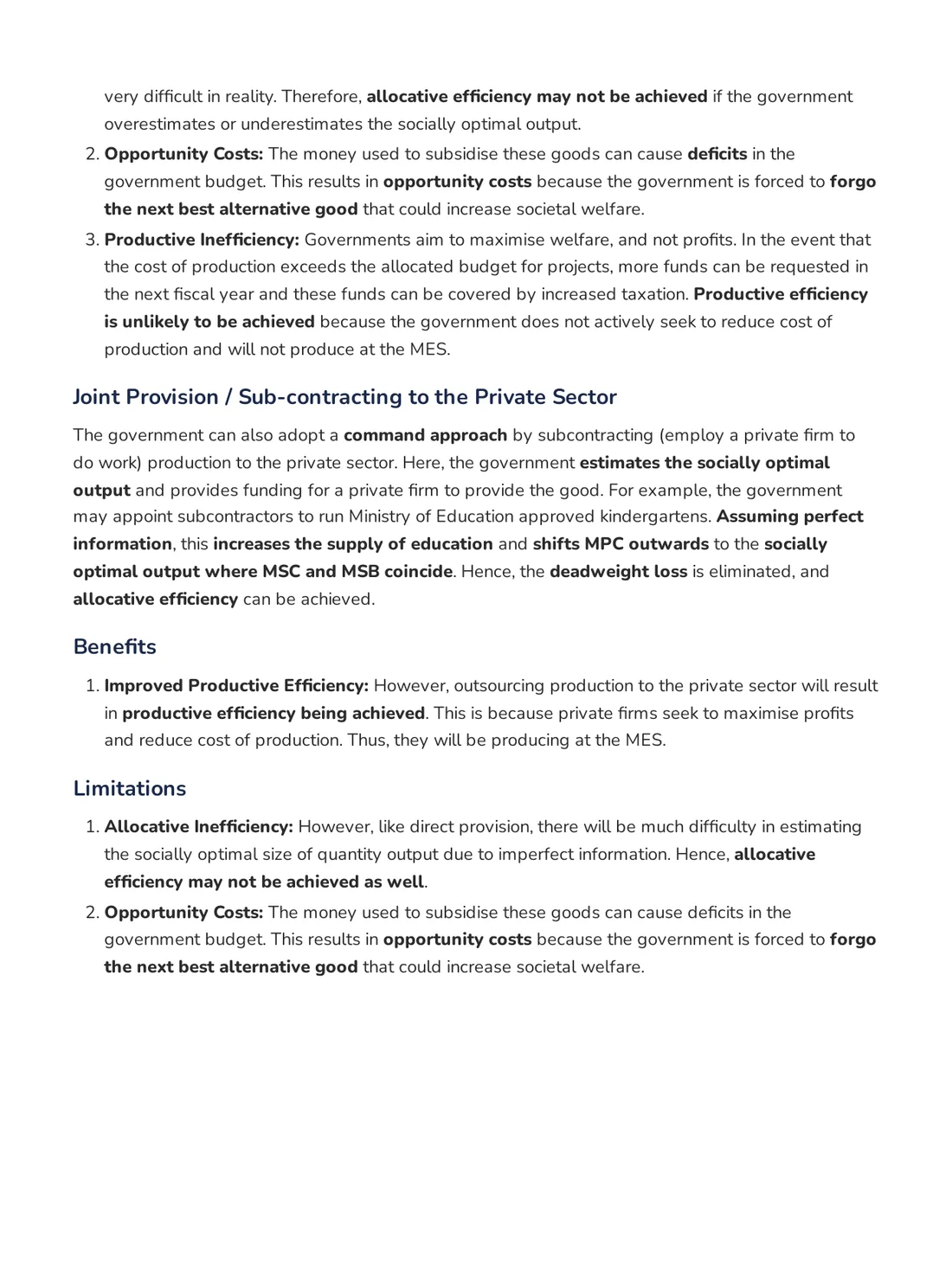 A-Worthy notes page evaluating government intervention: allocative efficiency may not be achieved if the government overestimates or underestimates the socially optimal output